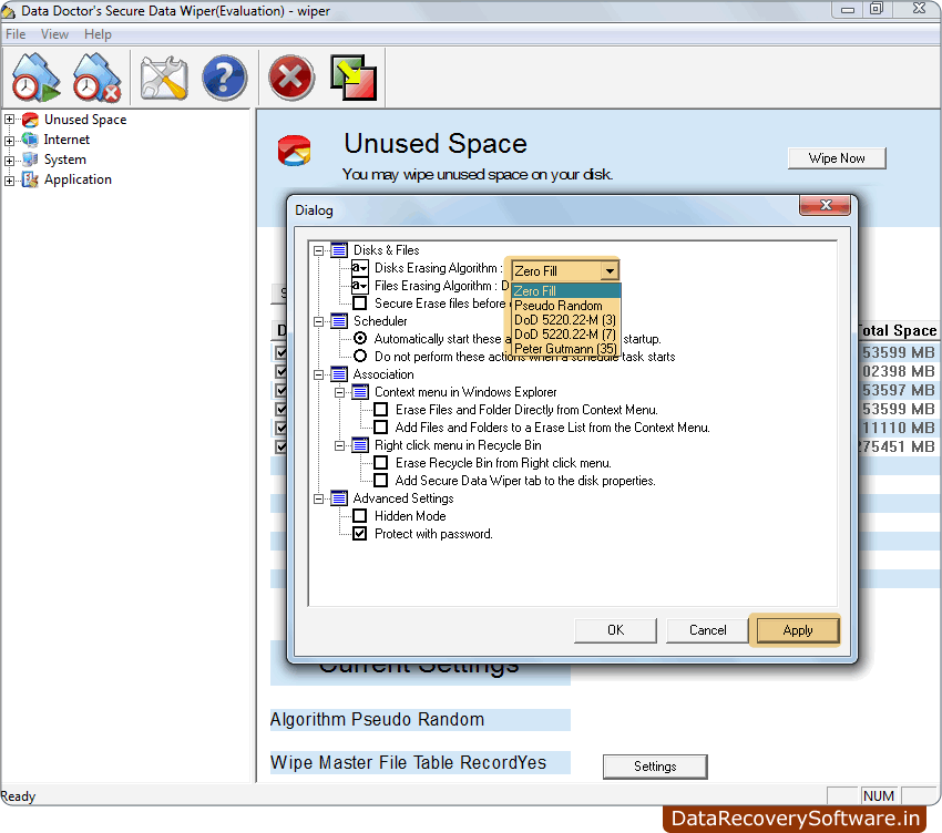 Choose Disks Erasing Algorithm Data Wiping Software