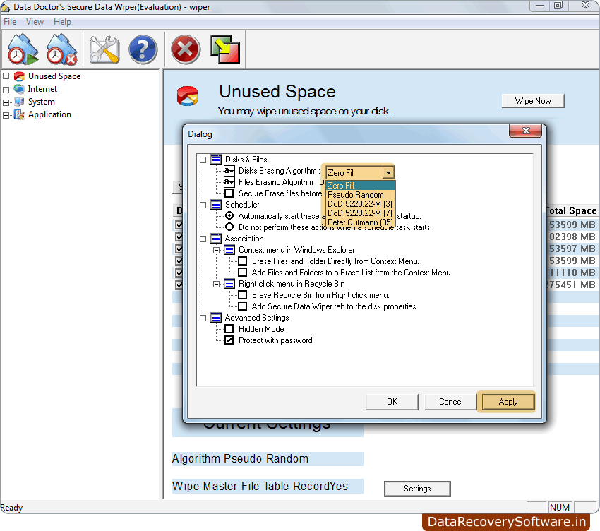 Choose Disks Erasing Algorithm