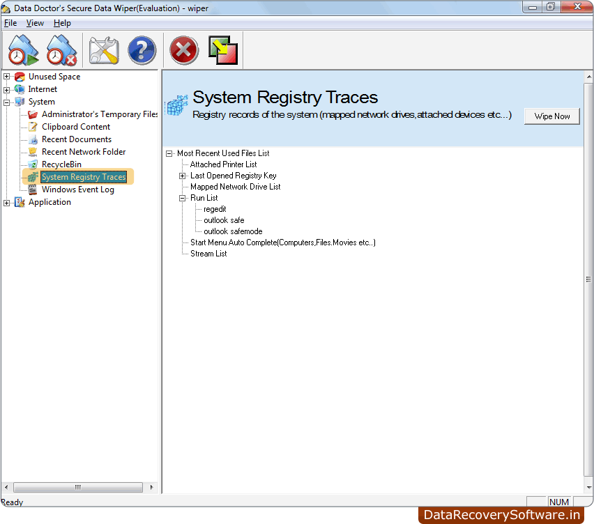 System Registry Traces Data Wiping Software