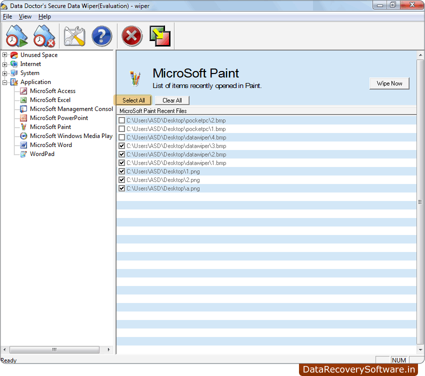 Select all files for data wiping Data Wiping Software
