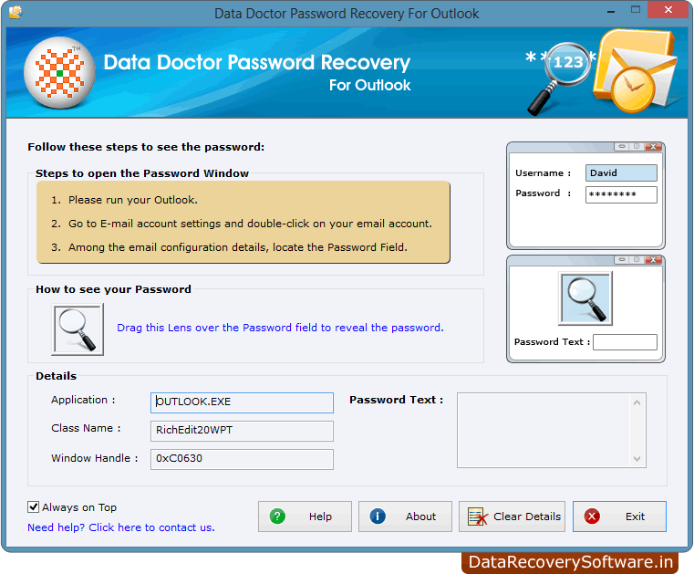 Install Outlook Password Recovery Software