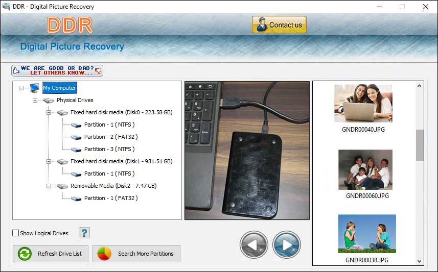 Screenshot of Erased Digital Pictures Recovery Tool