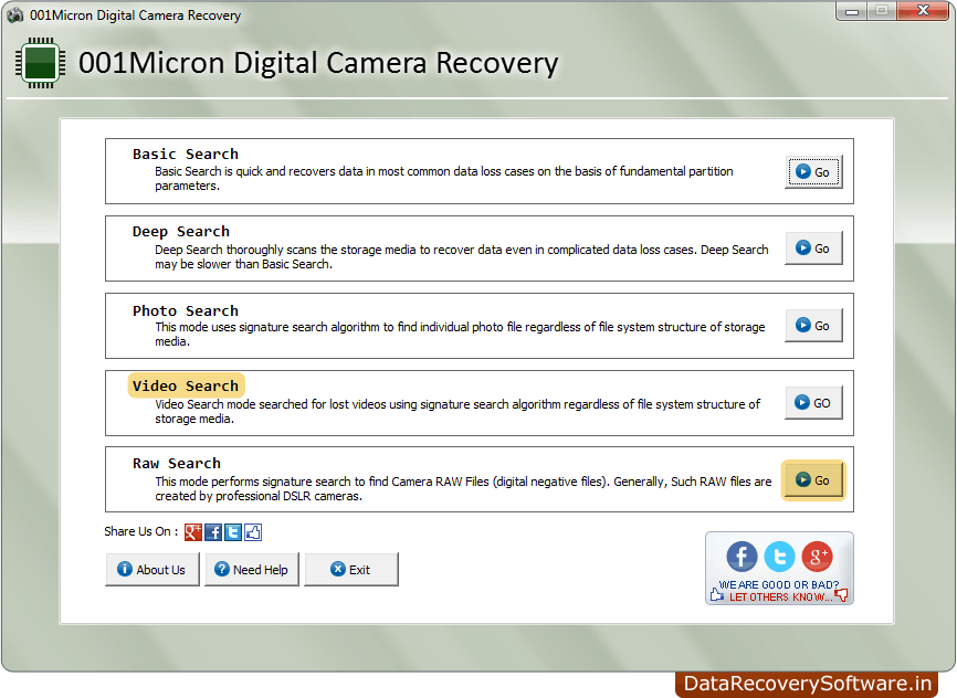Video Search Digital Camera Recovery Software