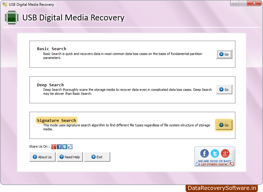 Search mode USB Digital Media Recovery Software
