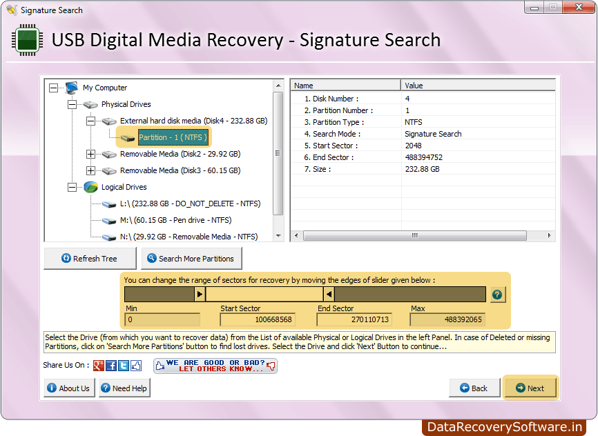 Select the Drive USB Digital Media Recovery