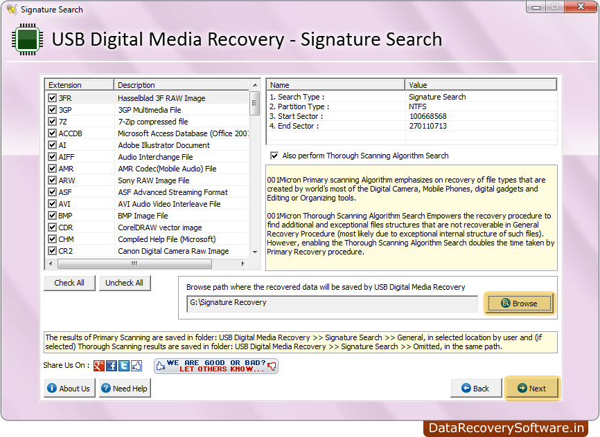 Browse Path USB Digital Media Recovery