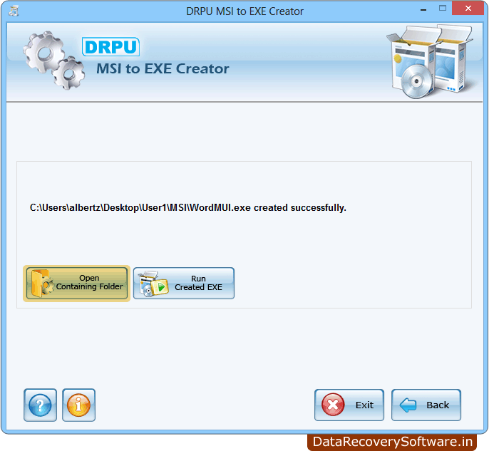 View created EXE file setup MSI to EXE Creator