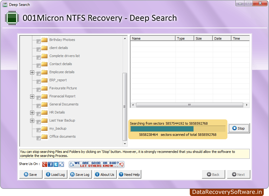 Searching Process NTFS Data Recovery